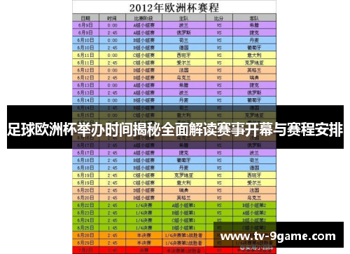 足球欧洲杯举办时间揭秘全面解读赛事开幕与赛程安排